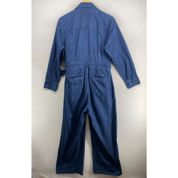 BANANA REPUBLIC Jumpsuit Womens 12 Denim Belted Coverall Cotton Blue - Picture 3 of 16
